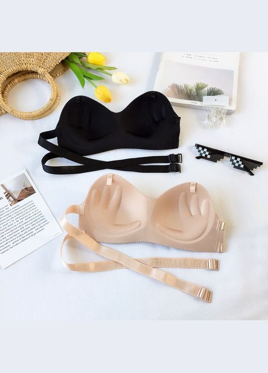 Чорний невидимка гладкий безшовний бюстгальтер-бандо русалка пуш ап чорний 70ав-75ав Po Fanu без кісточок