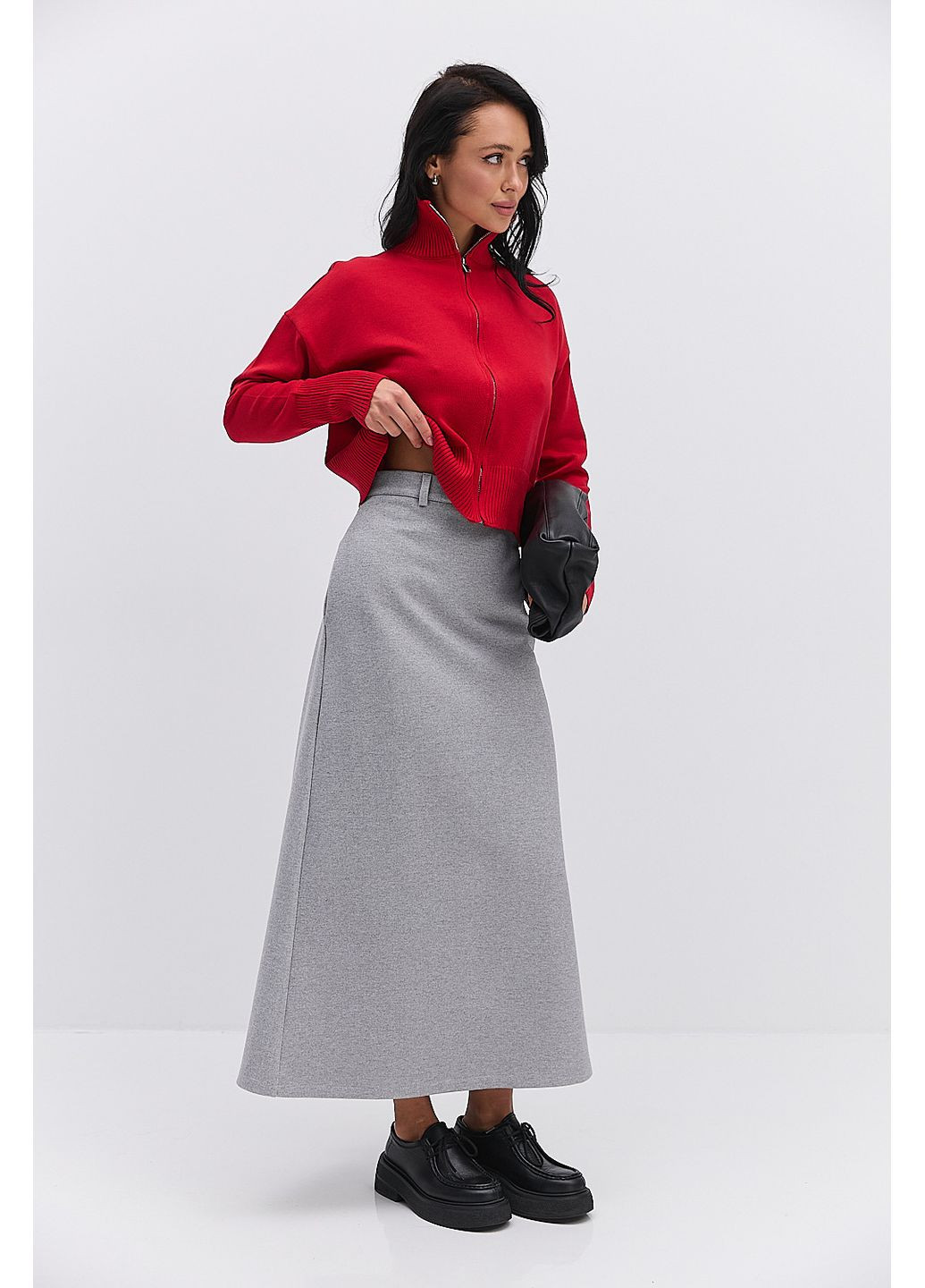 Довга спідниця з теплого трикотажу сіра з розрізом ззаду розмір Arjen (373682171)