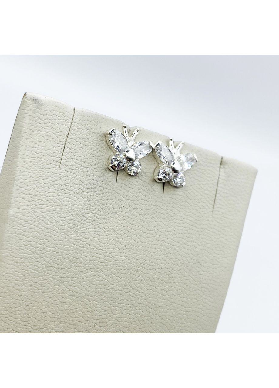 Сережки-пусети срібні з кубічним цирконієм "Метелики" 1,38 г No Brand (369736853)