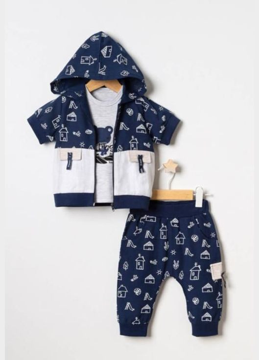 Синий летний футболка + кофта + брюки 4668 темно синий Tongs