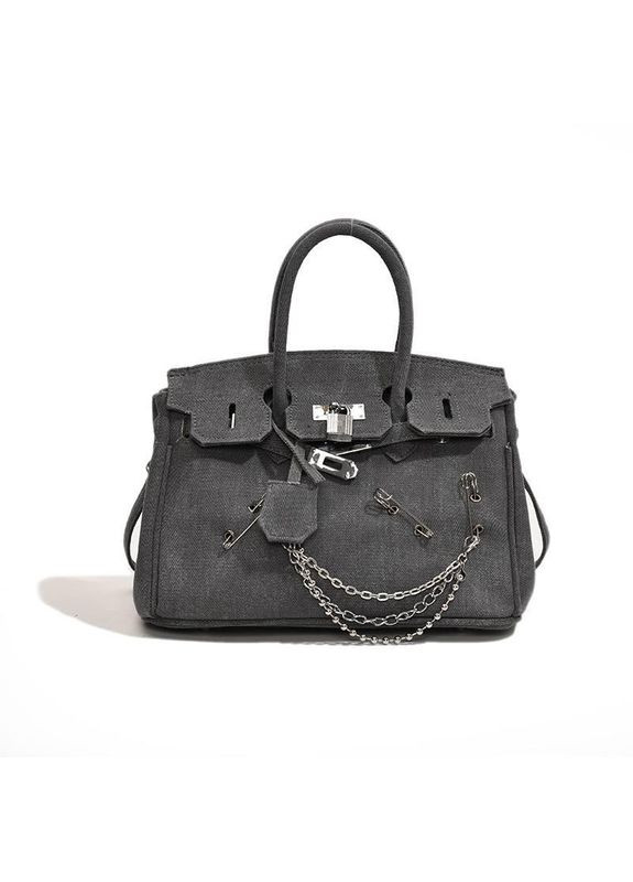 Женская сумочка из денима серого цвета с элементами в стиле «панк»: яркие канцелярские скрепки No Brand (362588207)