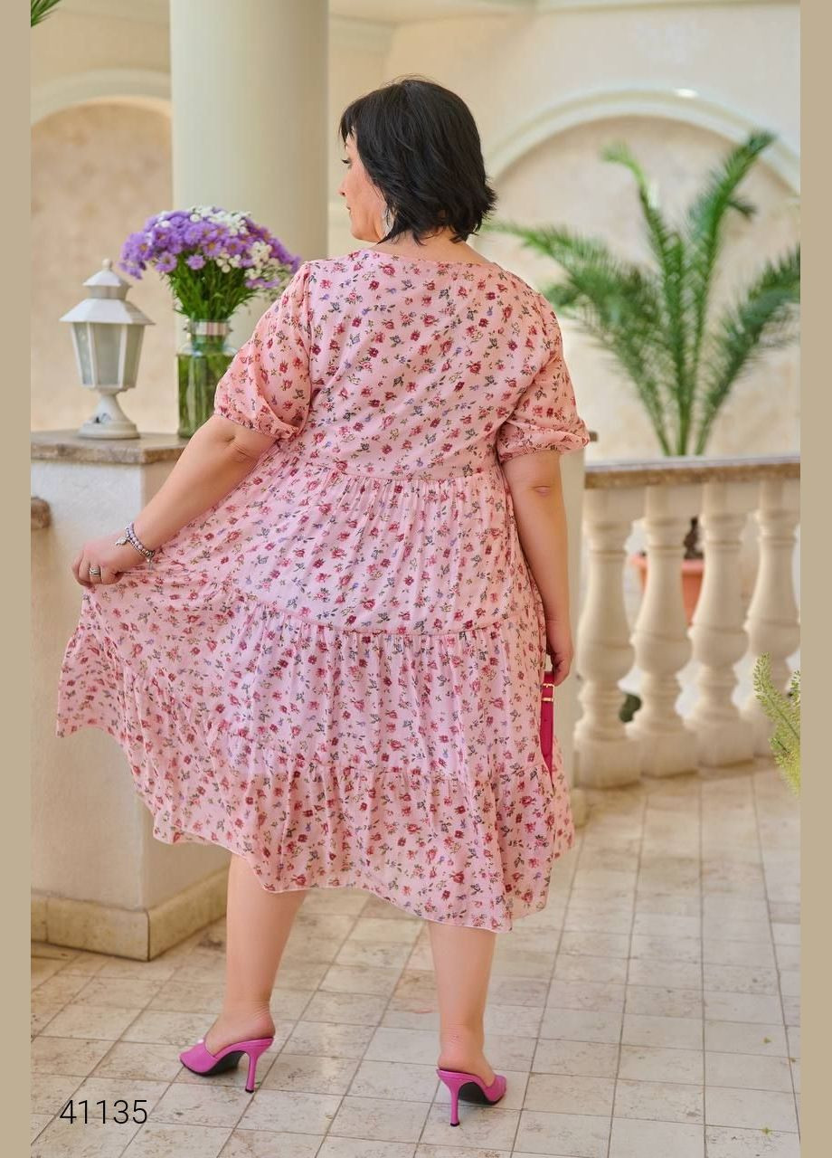 Рожева повсякденний шифонова сукня великих розмірів Liton з квітковим принтом