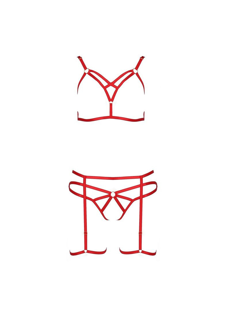 Комплект білизни Exclusive MAGALI SET OpenBra S/M, red, стрепи, ліф, трусики і пояс Passion (369951329)