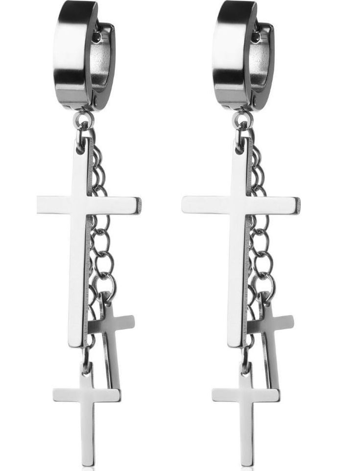 Стальные серьги-кольца ZUO-1915 с подвесками крестами и цепочками (Сереберистый) WellDone (333698705)