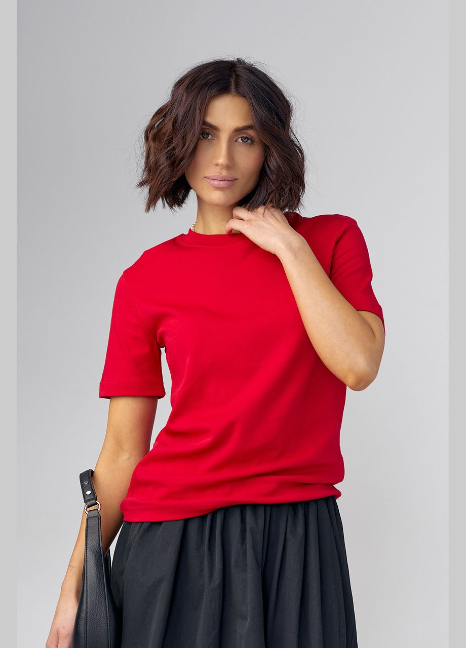 Красная летняя базовая однотонная женская футболка Lurex