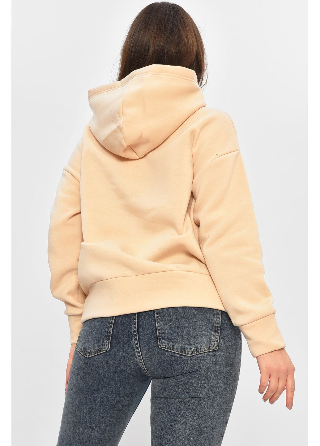 Бежевий худі жіноче на флісі бежевого кольору з принтом Let's Shop напис без декору (365776068)