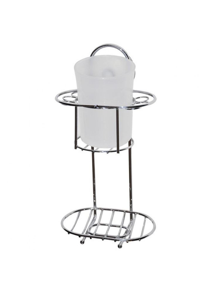 Склянка для зубних щіток та мильницею 13*8,5*25см пластик на хром підставці No Brand (370286372)