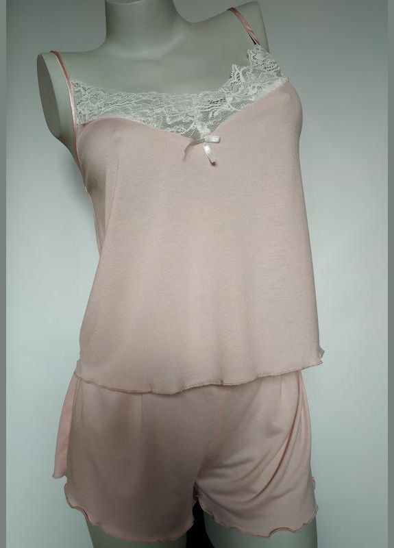 Пудровый демисезонный роскошный вискозный с кружевом комплект из 6 предметов bondy 1028 размер л. 48 Bondi