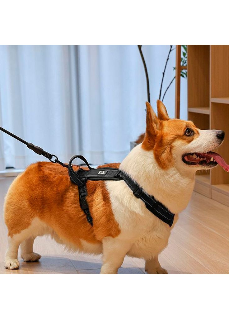 Шлея для собак Duomm A1, анатомическая со светоотражающей лентой, регулируемая L, Черный No Brand (373444023)