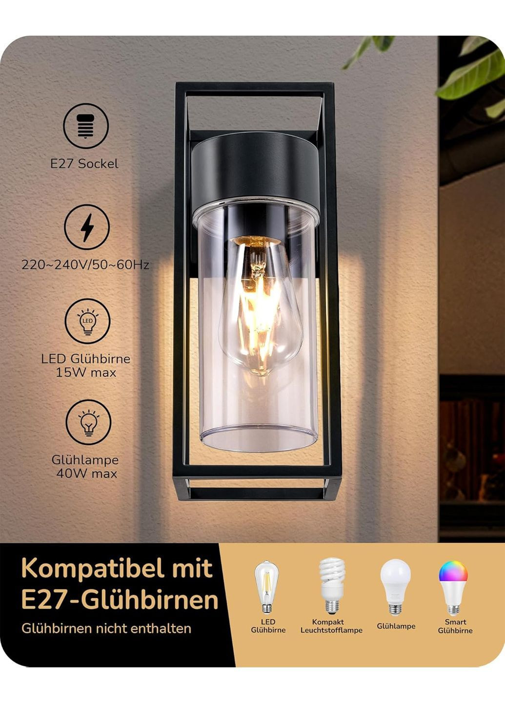 Уличный светильник E27 с пластиковым плафоном 27х14х11 см черный Edishine Amazon (370878162)