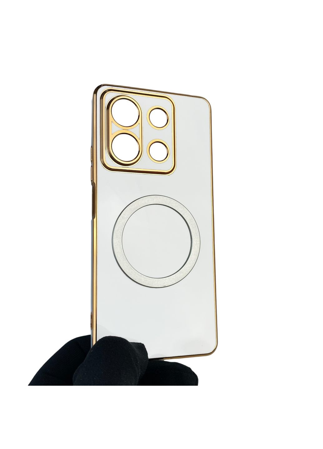 Чехол для POCO X6 с кольцом MagSafe с золотой окантовкой на сяоми поко х6 белый gs1 Xiaomi (366234263)