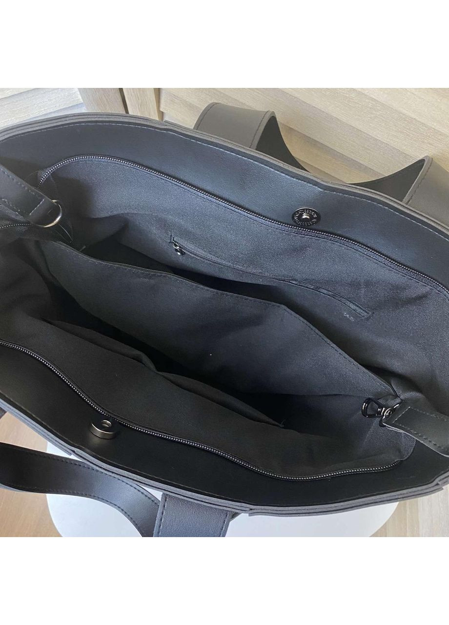 Велика жіноча плетена сумка чорна з екошкіри з двома ручками ProDobro (363259500)