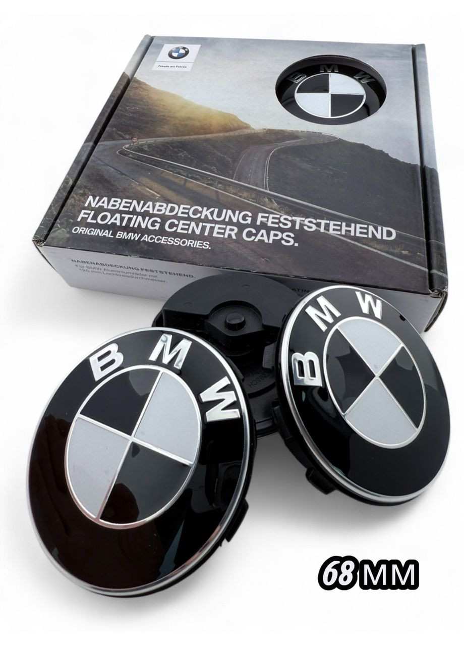 Фиксированные колпачки в диски БМВ 68 мм Черно-белые 4 штуки BMW (354698593)