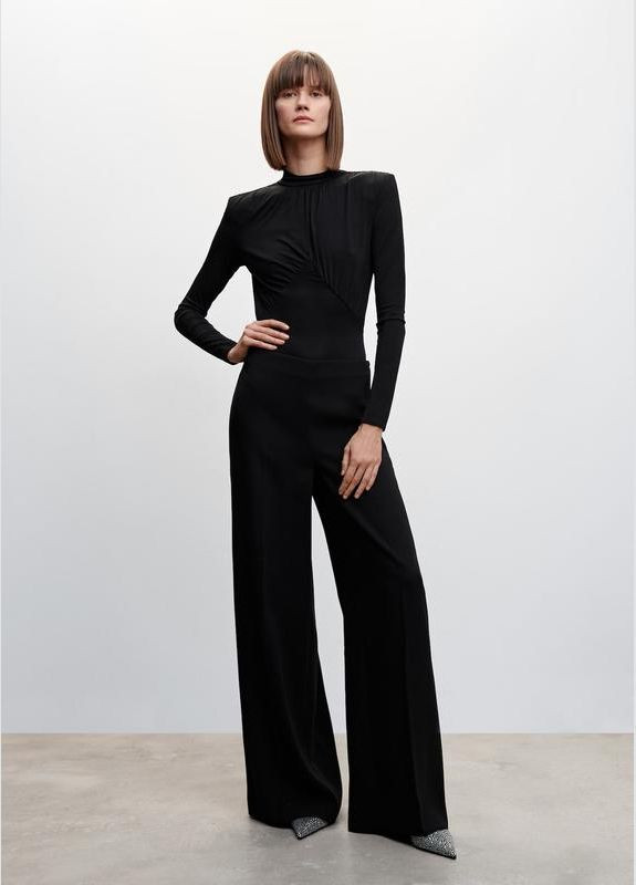 Черные брюки брюки палаццо широкие уровни прямые Mango (321971145)