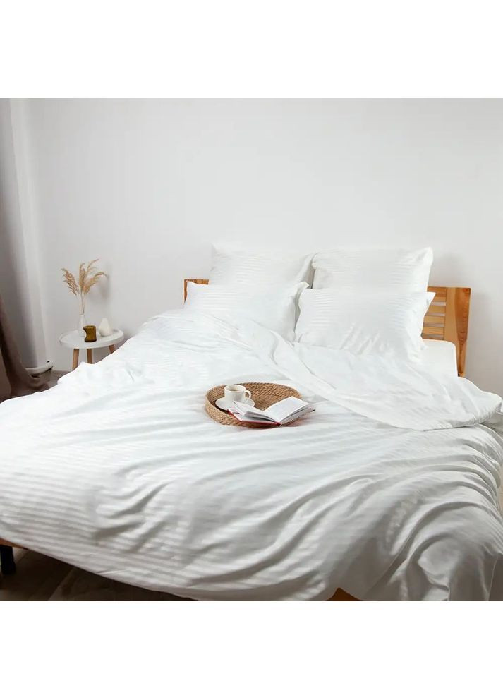 Євро комплект постільної білизни Страйп Сатин з наволочками 70*70 см, Pure Білий (27820200215) ТЕП (365851984)