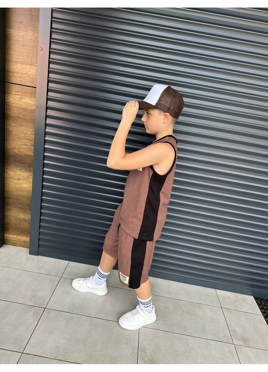 Бежевий літній костюм майка + шорти хлопчик No Brand