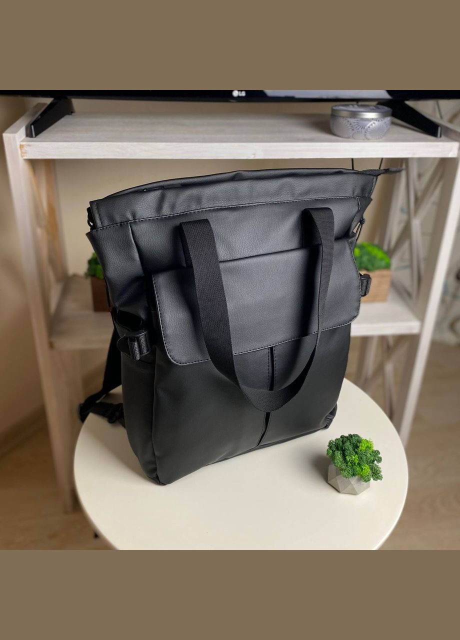 Сумка рюкзак в черном цвете вместительная матовая экокожа No Brand (294057620)