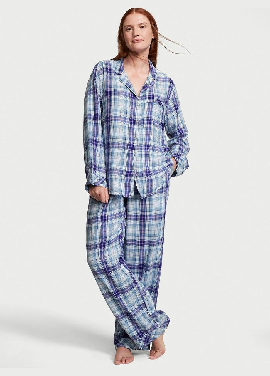 Голубая всесезон пижама flannel long pajama set фланелевая (рубашка+штаны) s голубая Victoria's Secret