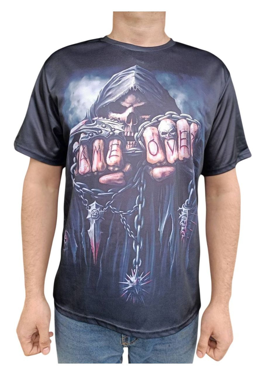 Черная футболка со скелетом черепом кулаки размер хxl No Brand