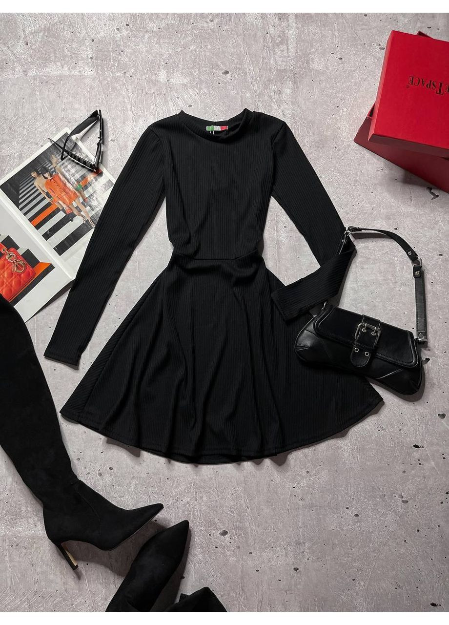 Черное кэжуал женское платье мини с расклешенной юбкой клеш MonCher