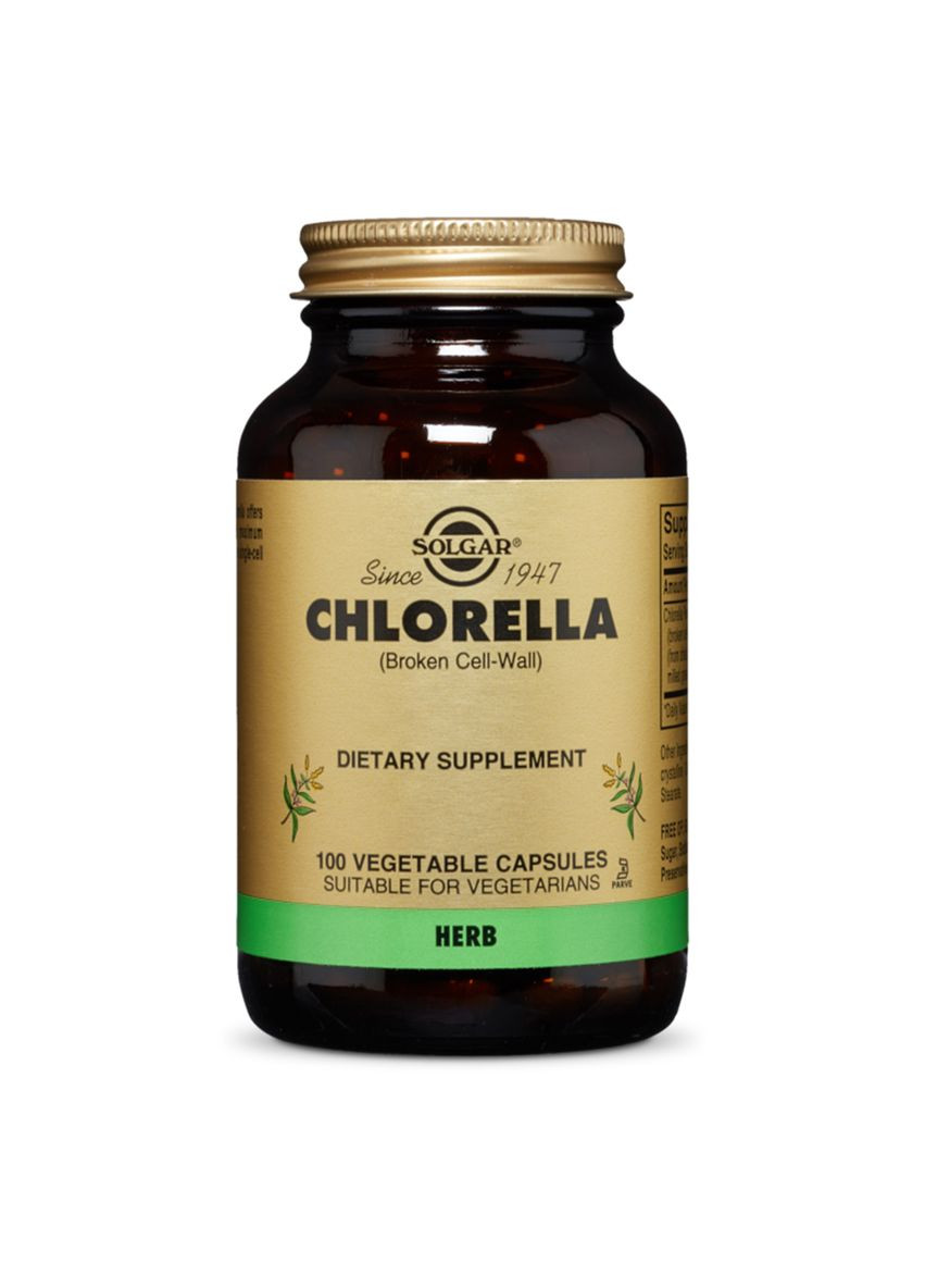 Хлорела, Broken Cell-Wall Chlorella,, 100 рослинних капсул Solgar (326055171)