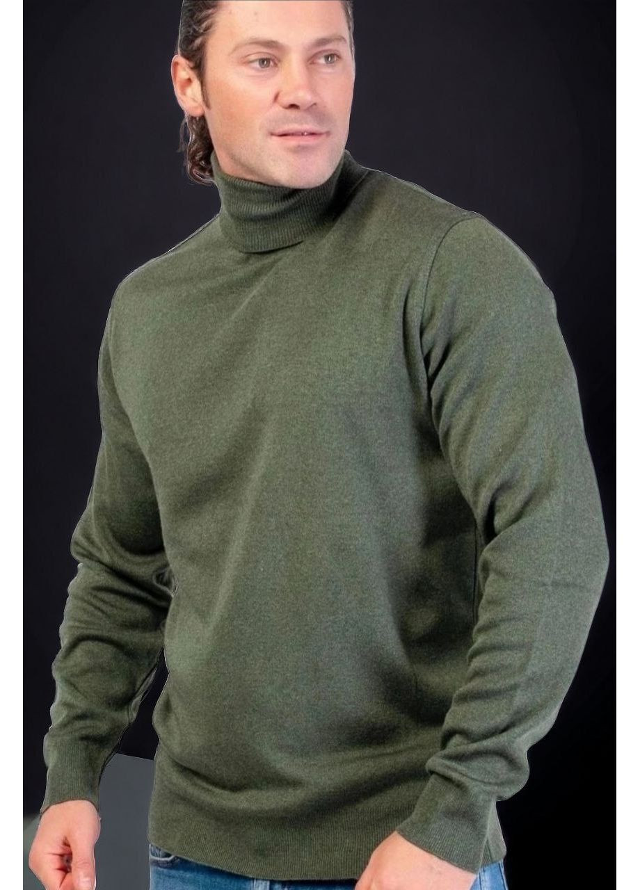 Оливковий (хакі) демісезонний 🖤 класичний чоловічий светр із відворотом із турецького трикотажу — заміри в описі DK/DL Мода без кордонів