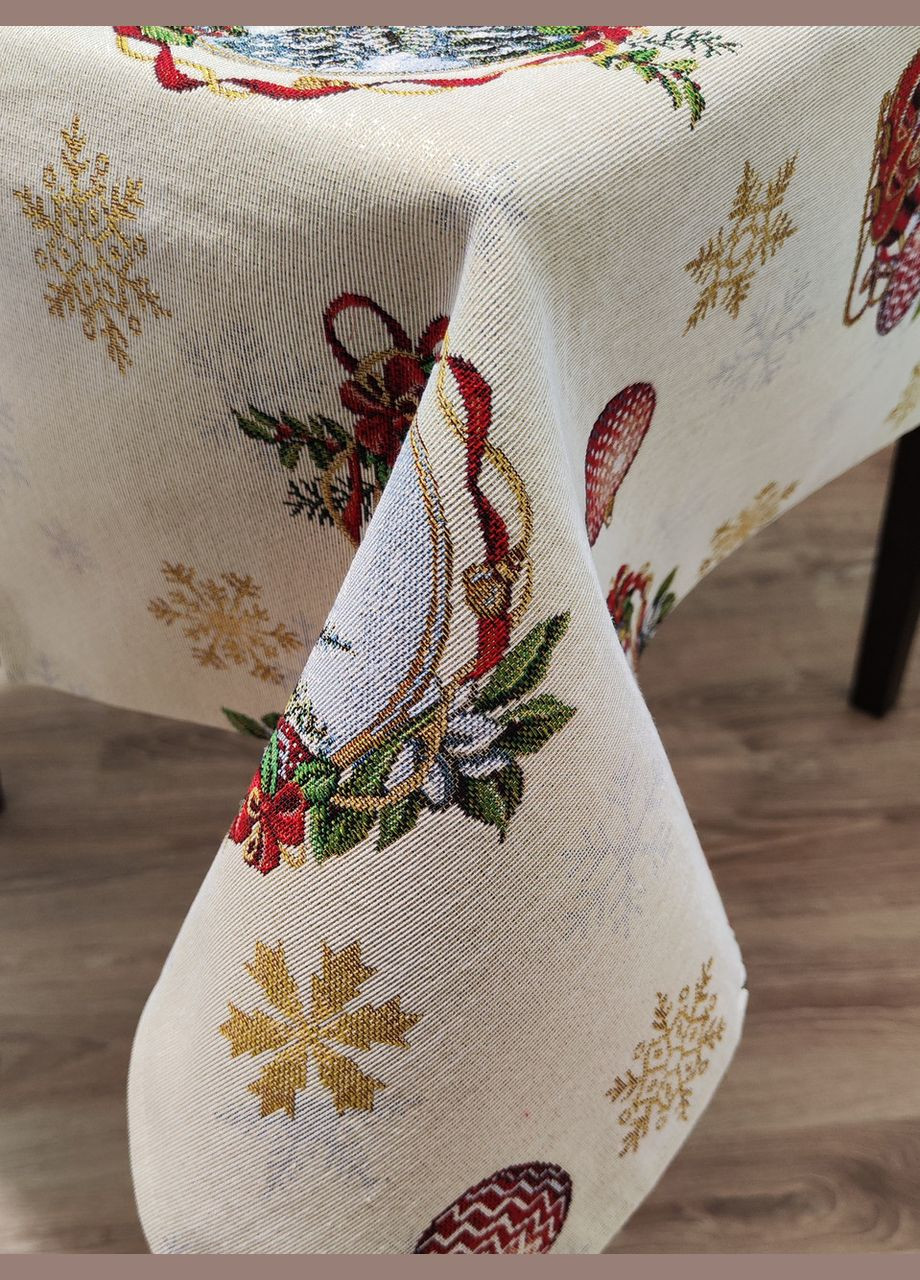 Скатертина новорічна святкова гобеленова із золотим люрексом для прямокутного та квадратного столу 137, 200 Maystat (306812314)
