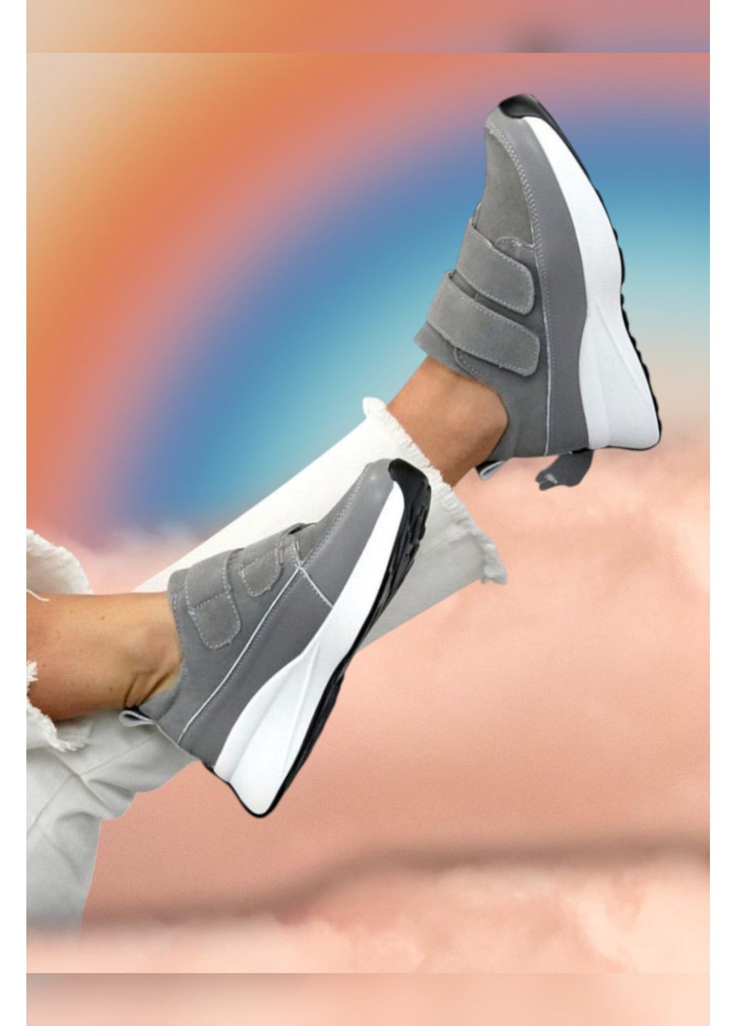 Жіночі графітові кросівки з натуральної замші та шкіри на липучках Jiulai-Kadisalun Кросівки графітові демісезони (358888080)