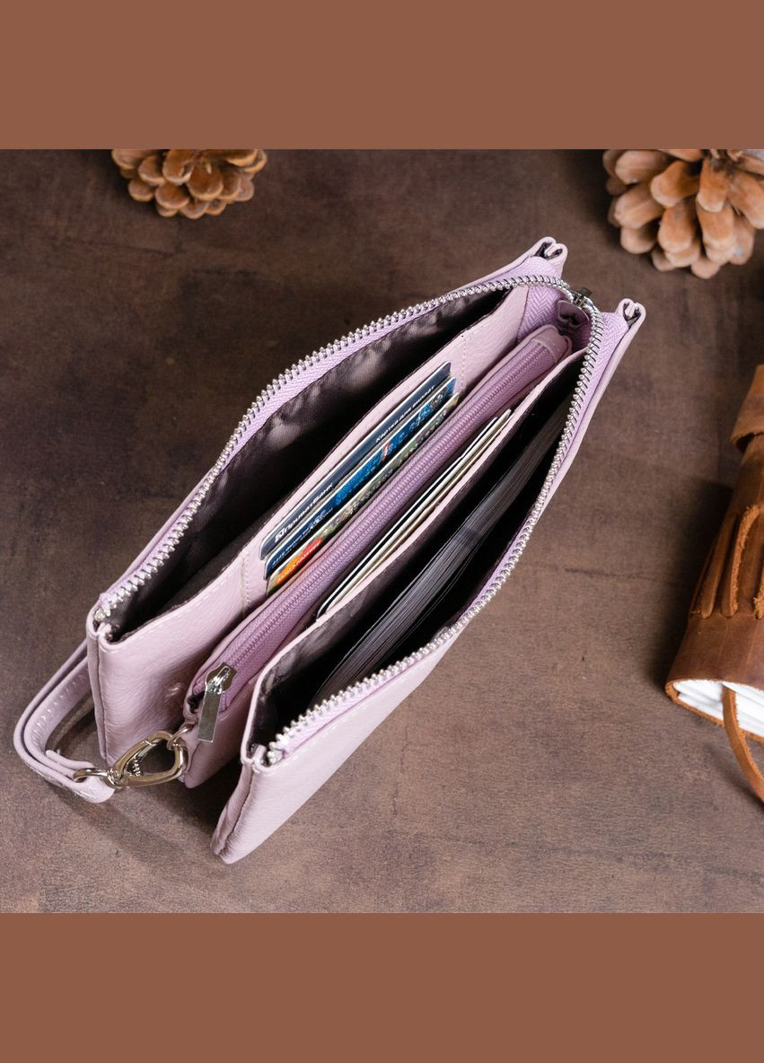 Вместительный женский клатч для документов и карт на молнии с ремешком лиловый (sku_19247) No Brand (328218296)