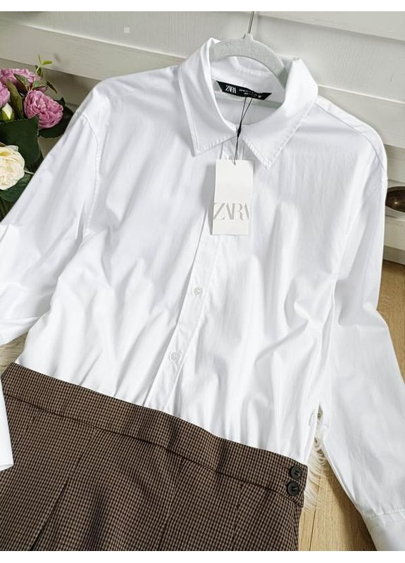 Белое комбинированное платье-рубашка Zara