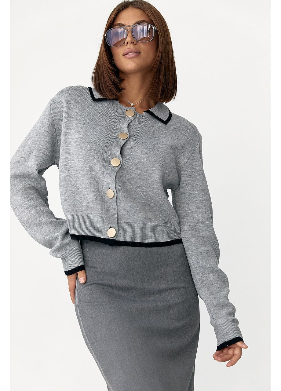 Короткий кардиган на ґудзиках з контрастною окантовкою - чорний колір Lurex (361056822)