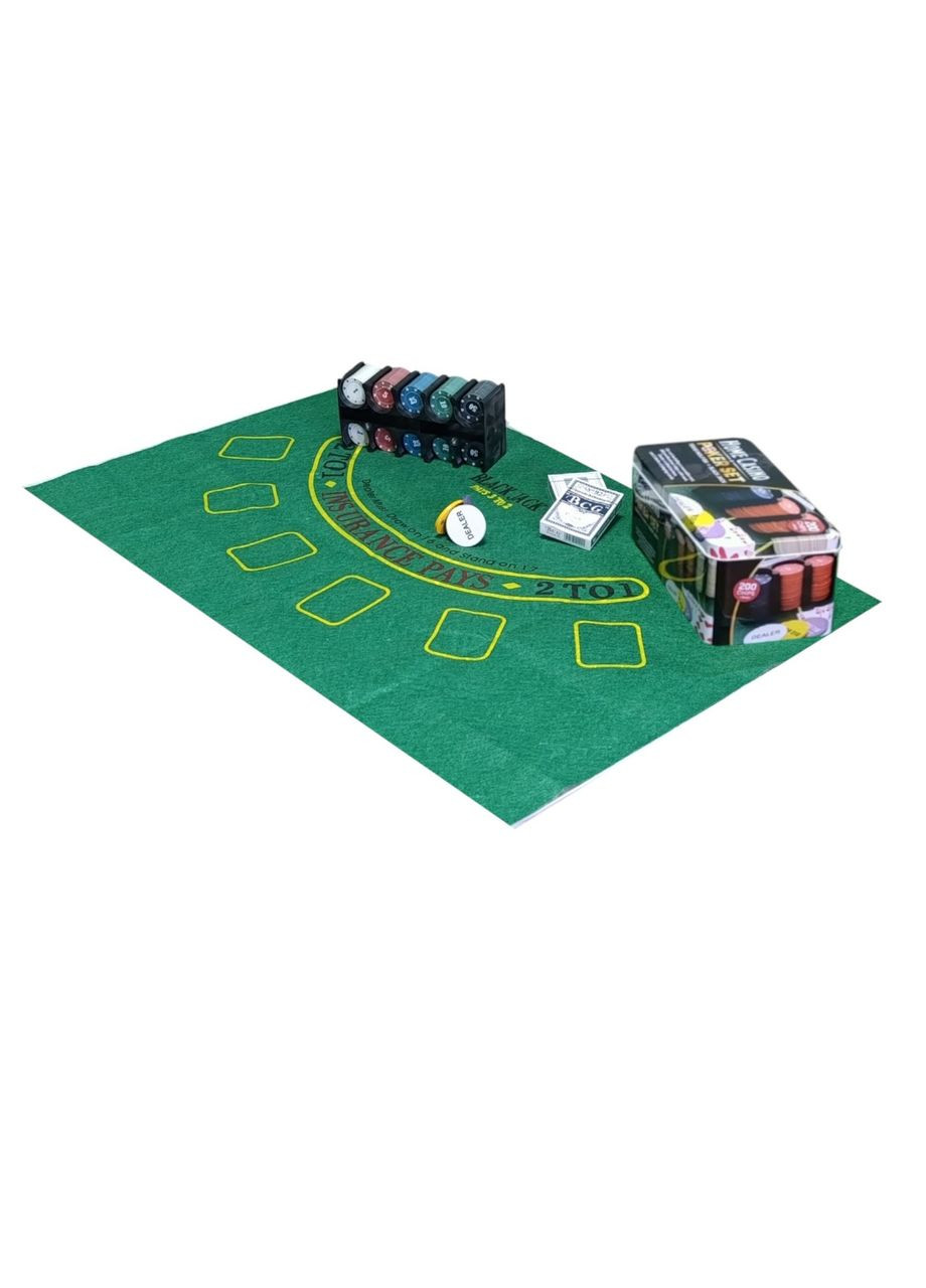 Набір для гри в покер у металевій коробці 200 фішок з сукном 6620С SNS (362217125)