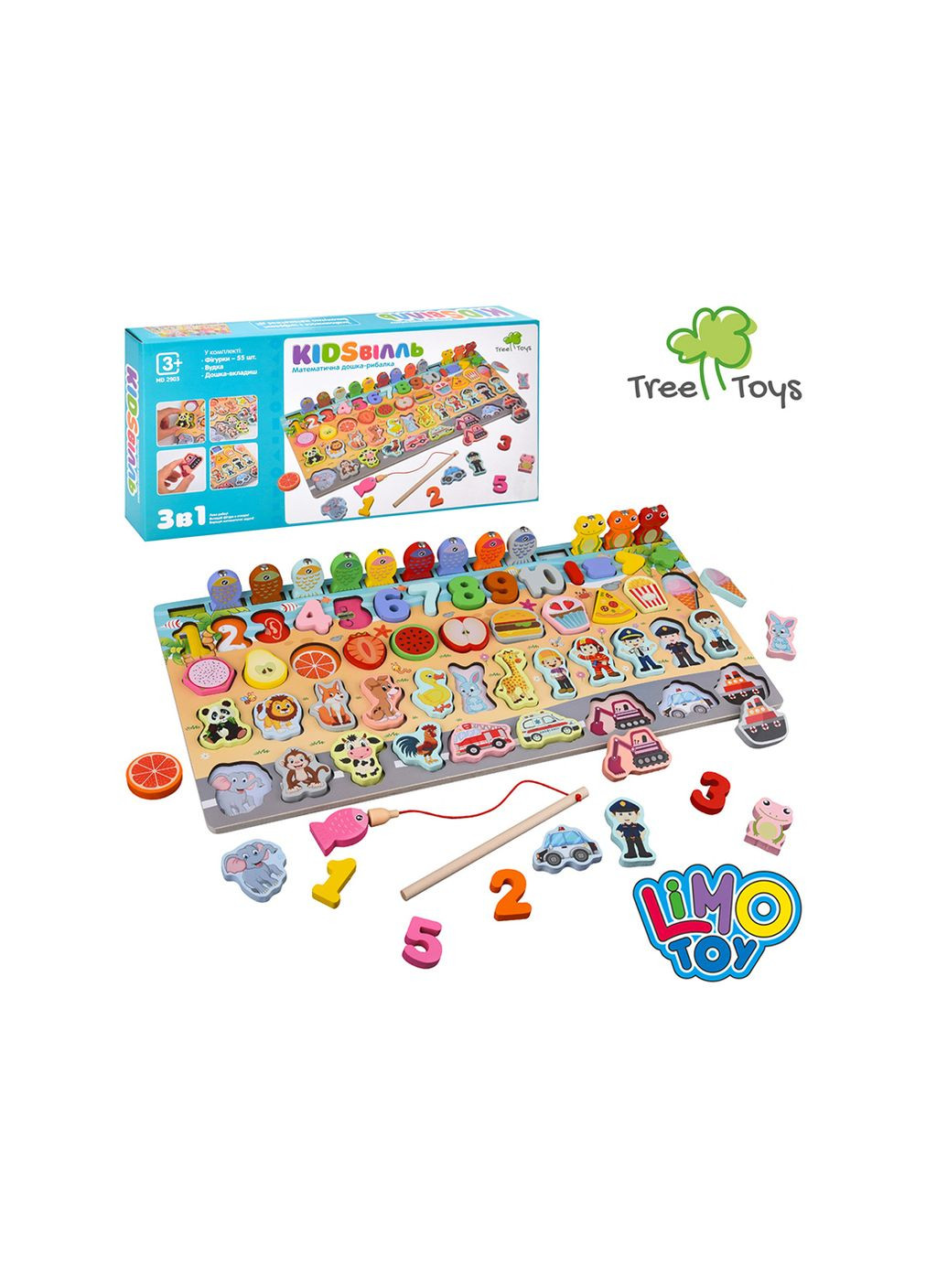 Дерев'яна іграшка ігрове поле Kidsвілль рибалка-сортер професії, транспорт, солодощі (MD2903) Limo Toy (365590249)
