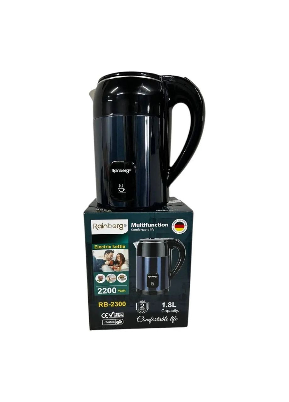 Электрочайник из нержавеющей стали RB-2300 Дисковый электро чайник бытовой 1.8л для приготовления горячих напитков Синий Rainberg (366734709)