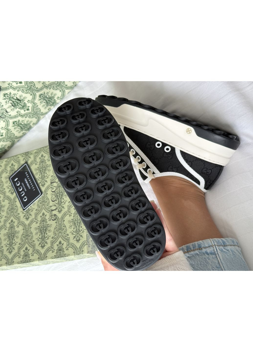 Кросівки жіночі Gucci GG Canvas | Гуччі Канвас чорно-білі No Brand чорно-білі демісезони (366343495)