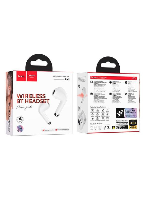 Наушники беспроводные EQ1 Music guide true wireless BT headset белые Hoco (280876703)