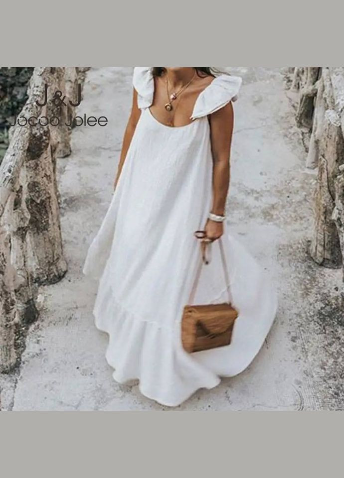 Білий повсякденний вільна максі сукня з льону а-силует Adelante однотонна