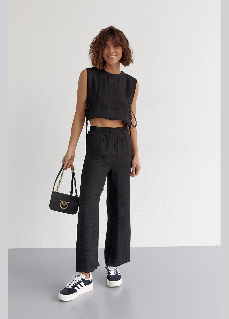 Літній жіночий костюм із брюками та топом із зав'язками - зелений колір M (sku_9472) No Brand (327820287)