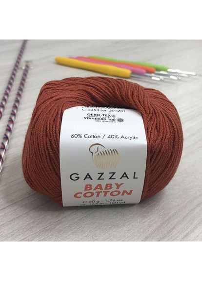 Пряжа Baby Cotton колір 3453 Теракот Gazzal (352751367)
