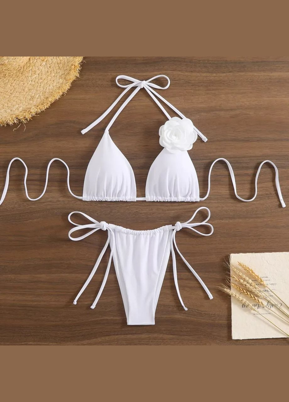 Белый летний купальник женский раздельный роза раздельный No Brand купальник