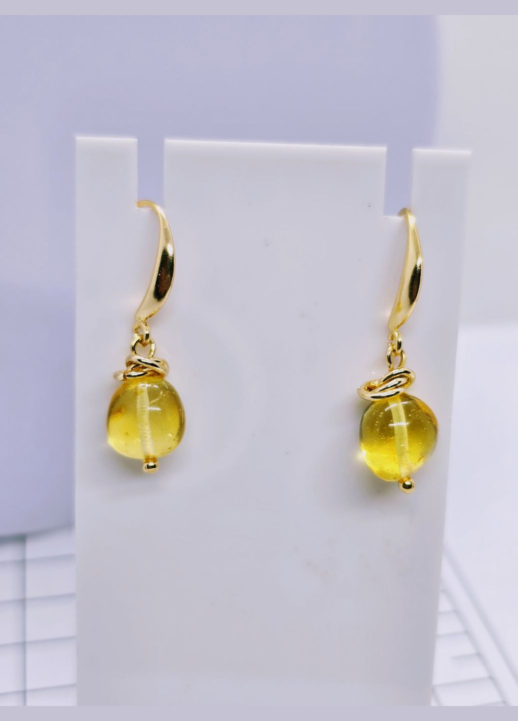 Сережки 3292 з натурального бурштину медовий відтінок MINOV (333984741)