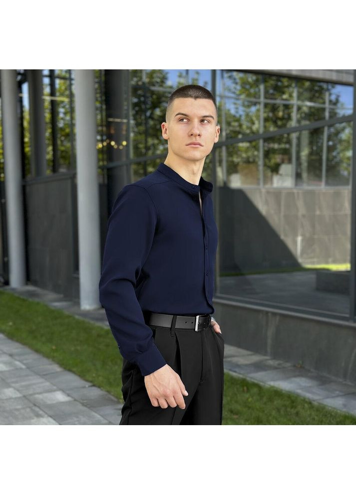 Темно-синяя праздничный, повседневный, вечерний, классическая, кэжуал рубашка однотонная Vakko