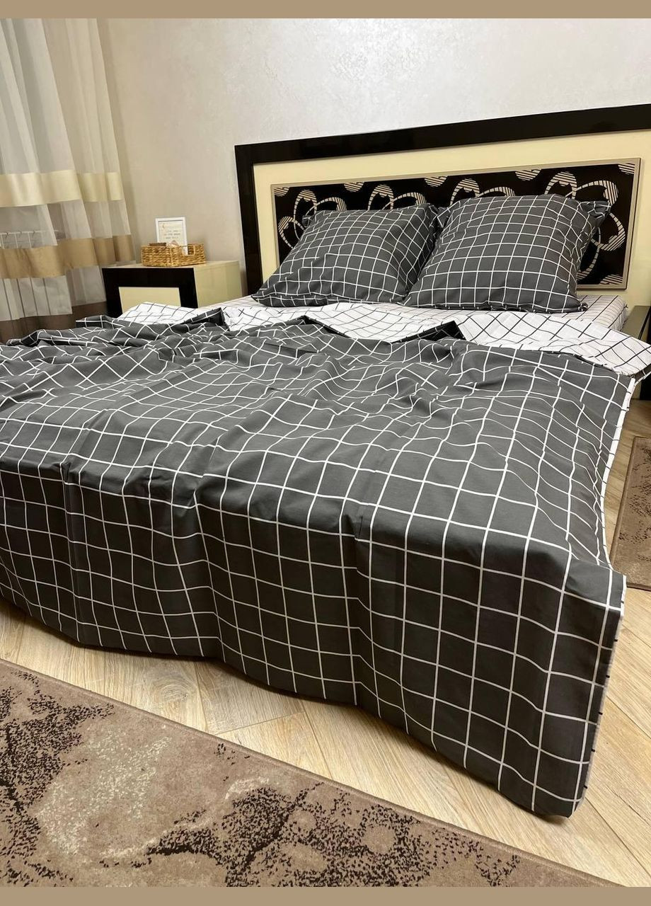 Постельное белье хлопковое в Клетку Евро 200 x 220 Бязь Серое 70 х 70 No Brand (278404368)