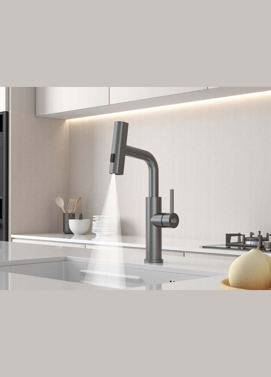 Змішувач на кухню водоспад із висувною лійкою графіт LGr-35 Nett (337718076)
