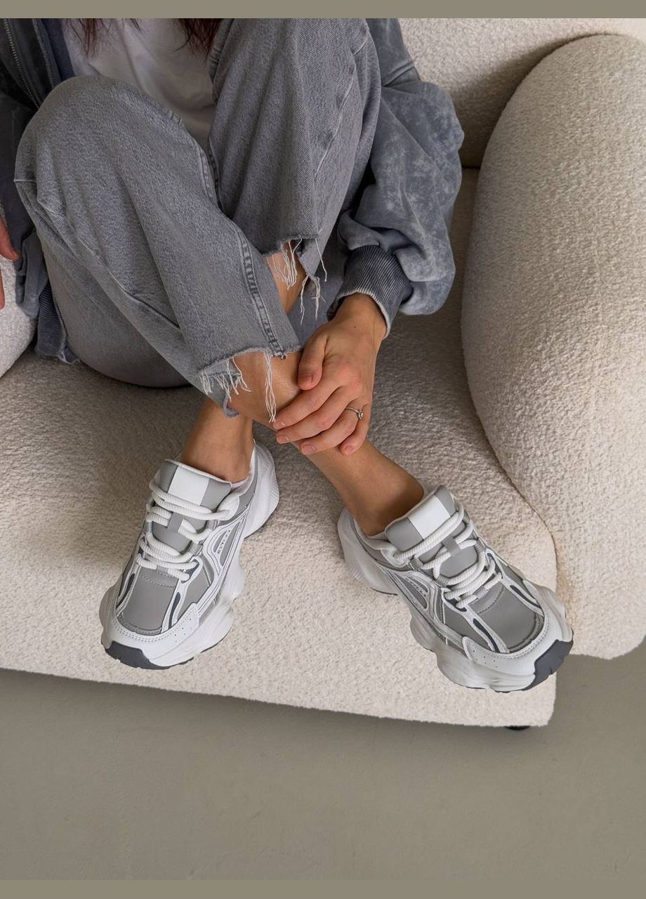 Жіночі стильні кросівки біло сірі натуральна шкіра/замш No Brand білі демісезони (317349622)