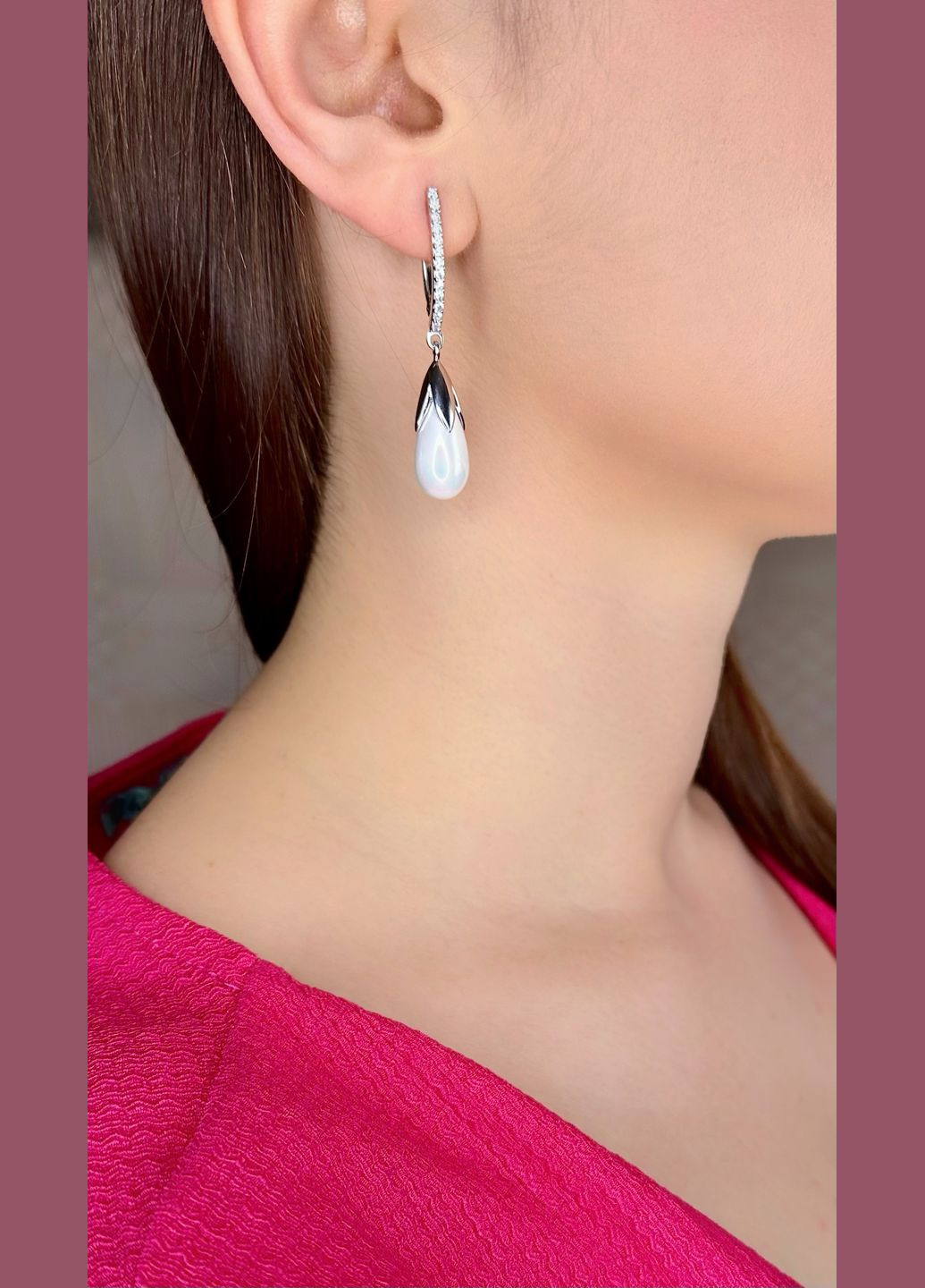 ✨ Серебряные серьги с перламутром и кубическим цирконием покрыты родием - воплощение нежности и изысканности 💎 Family Jewelry House (345749232)