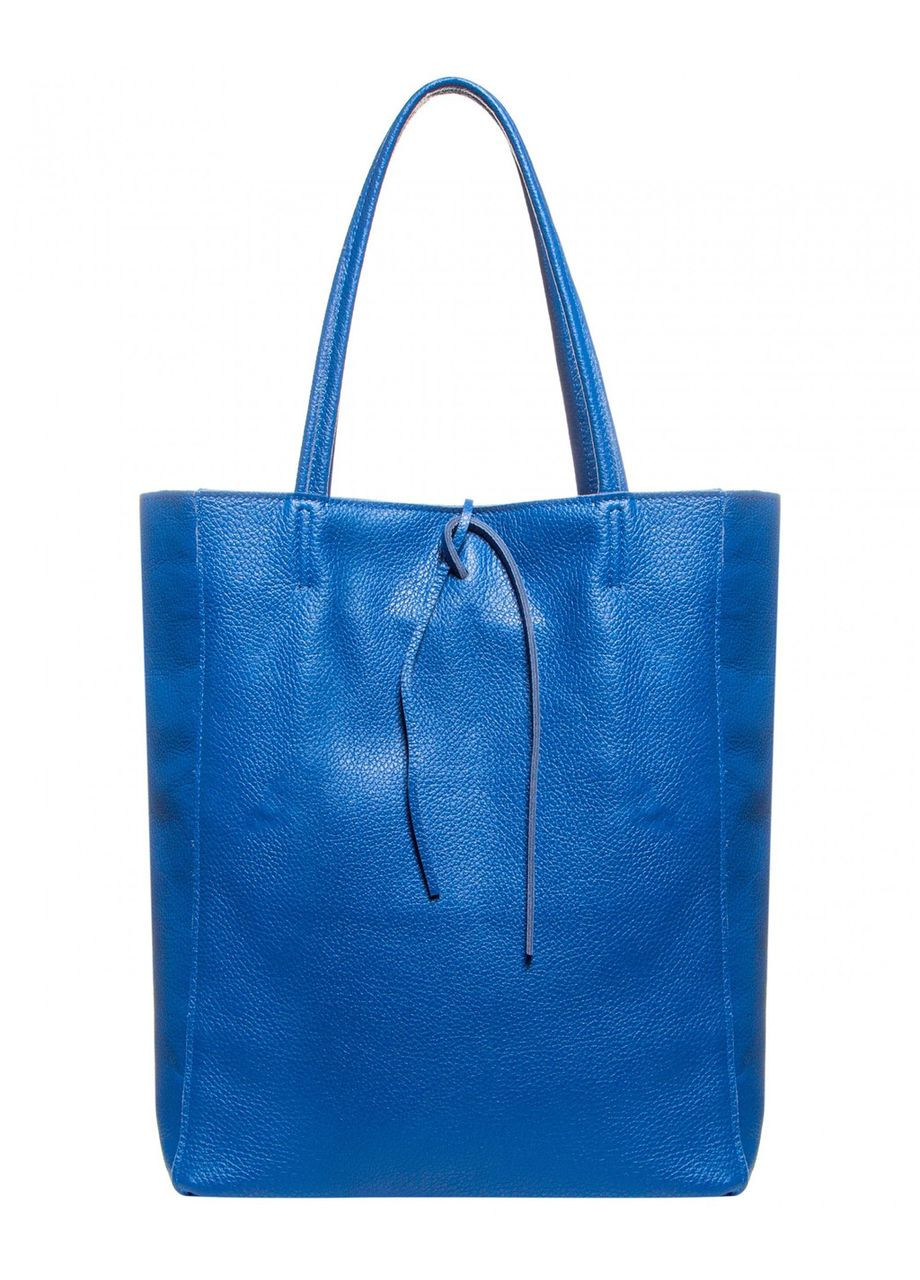 Шопер Синій - Італійська жіноча м’яка сумка-шопер із натуральної шкіри без підкладки на блискавці з внутрішньою кишенею та TAKEASY (350612597)