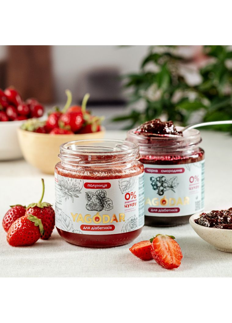 8 Джеми для діабетиків без цукру: полуниця та чорна смородина YAGODAR (309004001)
