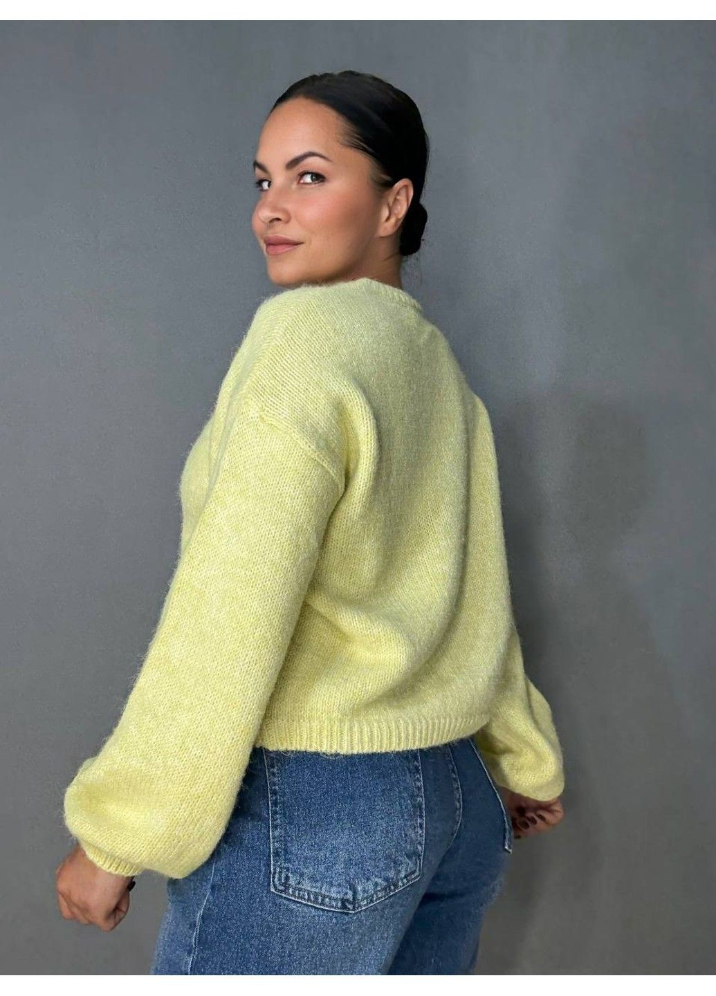 Жовтий демісезонний светр жіночий fancy matinee 6119 оверсайз меланж No Brand