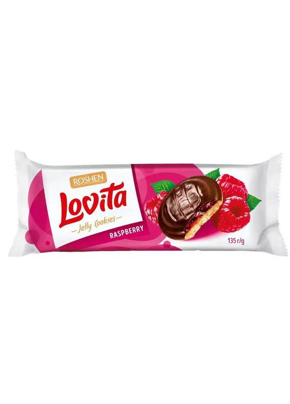 Печиво Lovita Jelly Cookies з желейною начинкою зі смаком малини 135г (22-0439) Кукумбер (334304592)